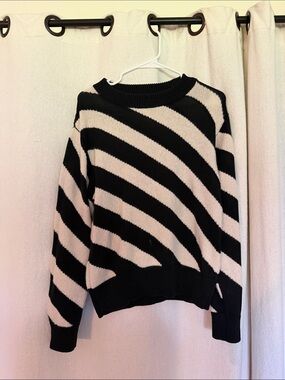 Nation LTD Black and Cream Diagonal Stripe Crewneck Sweater